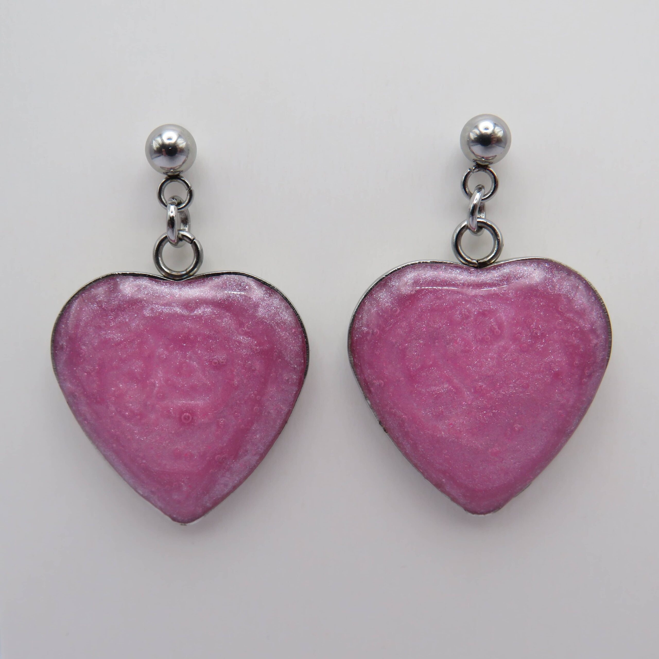 Stainless Steel Pink Hearts Drop Earrings