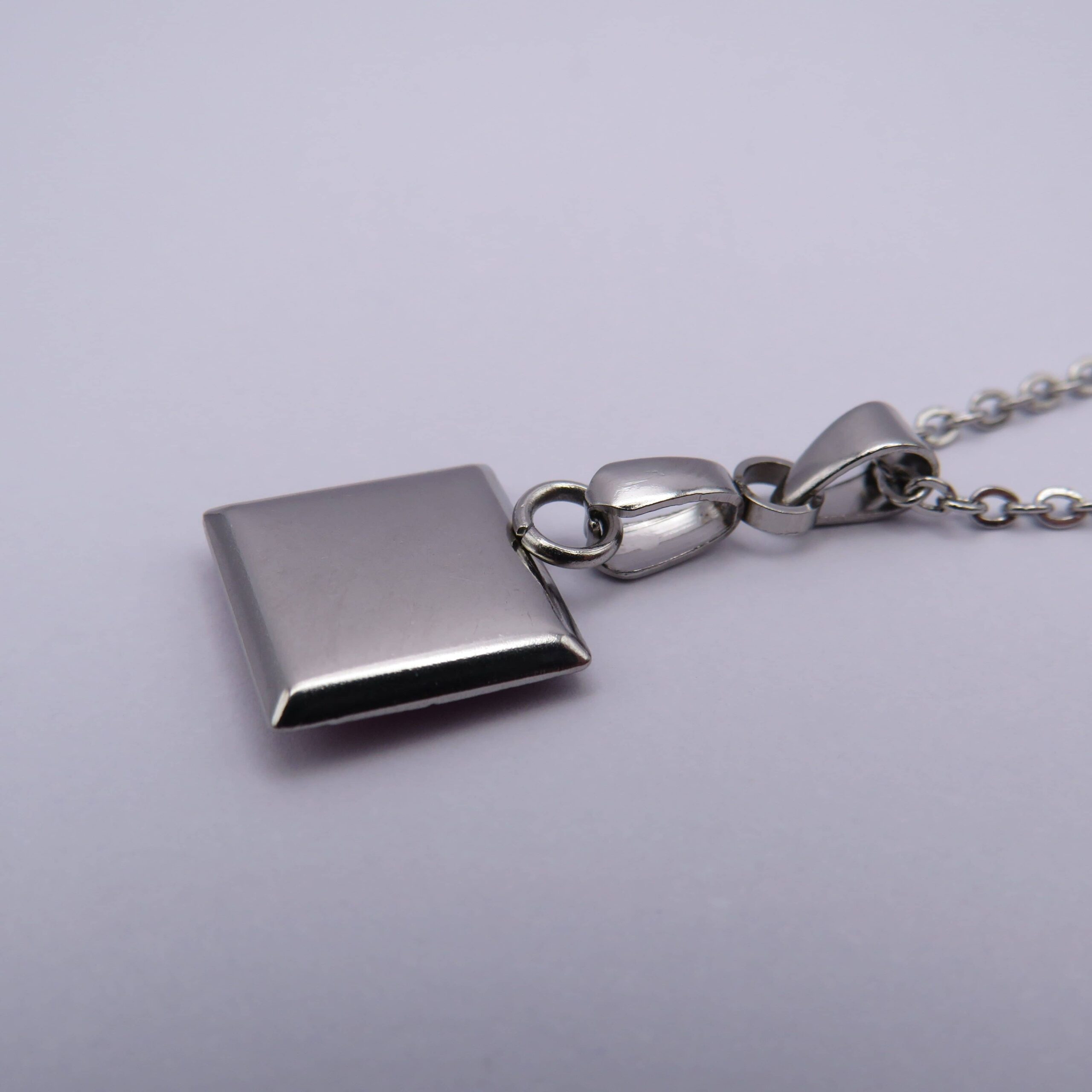 Stainless Steel Pink Square Cabochon Pendant Necklace