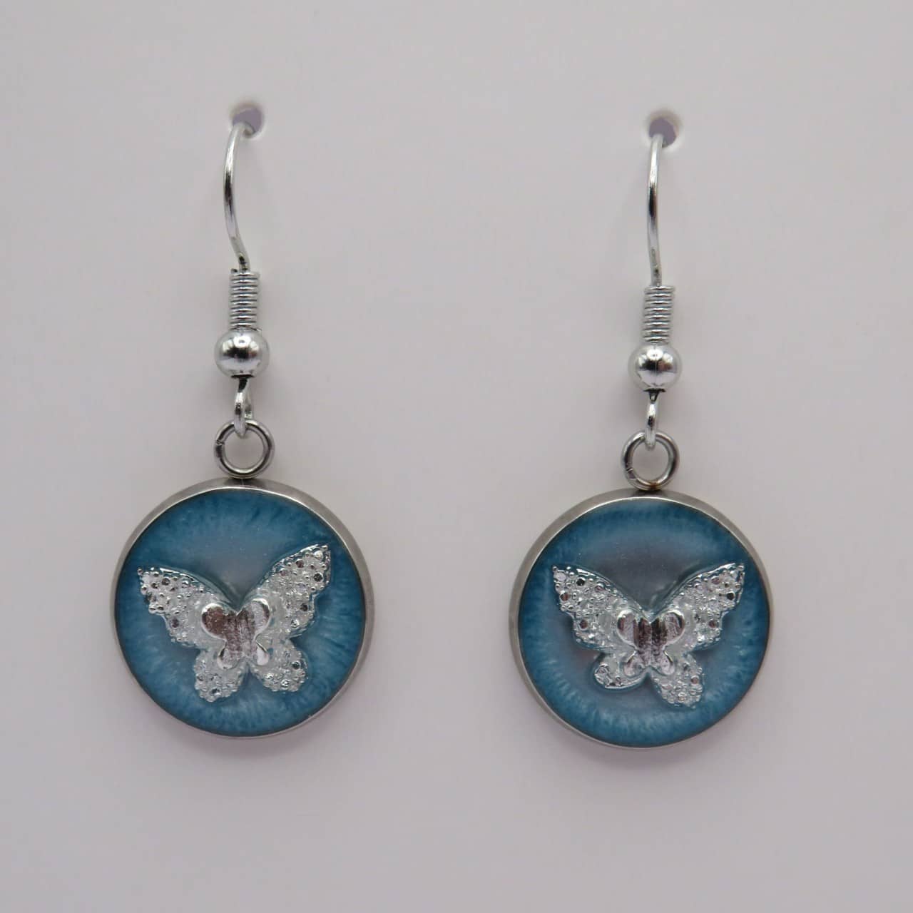 Stainless steel blue butterfly earrings